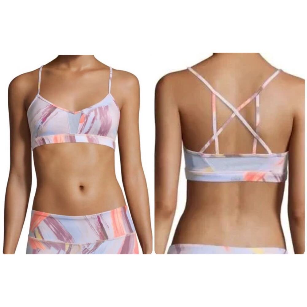 ALO Yoga Goddess Sports Bra Modernist Multi Watercolor V Neck Sweetheart Size S